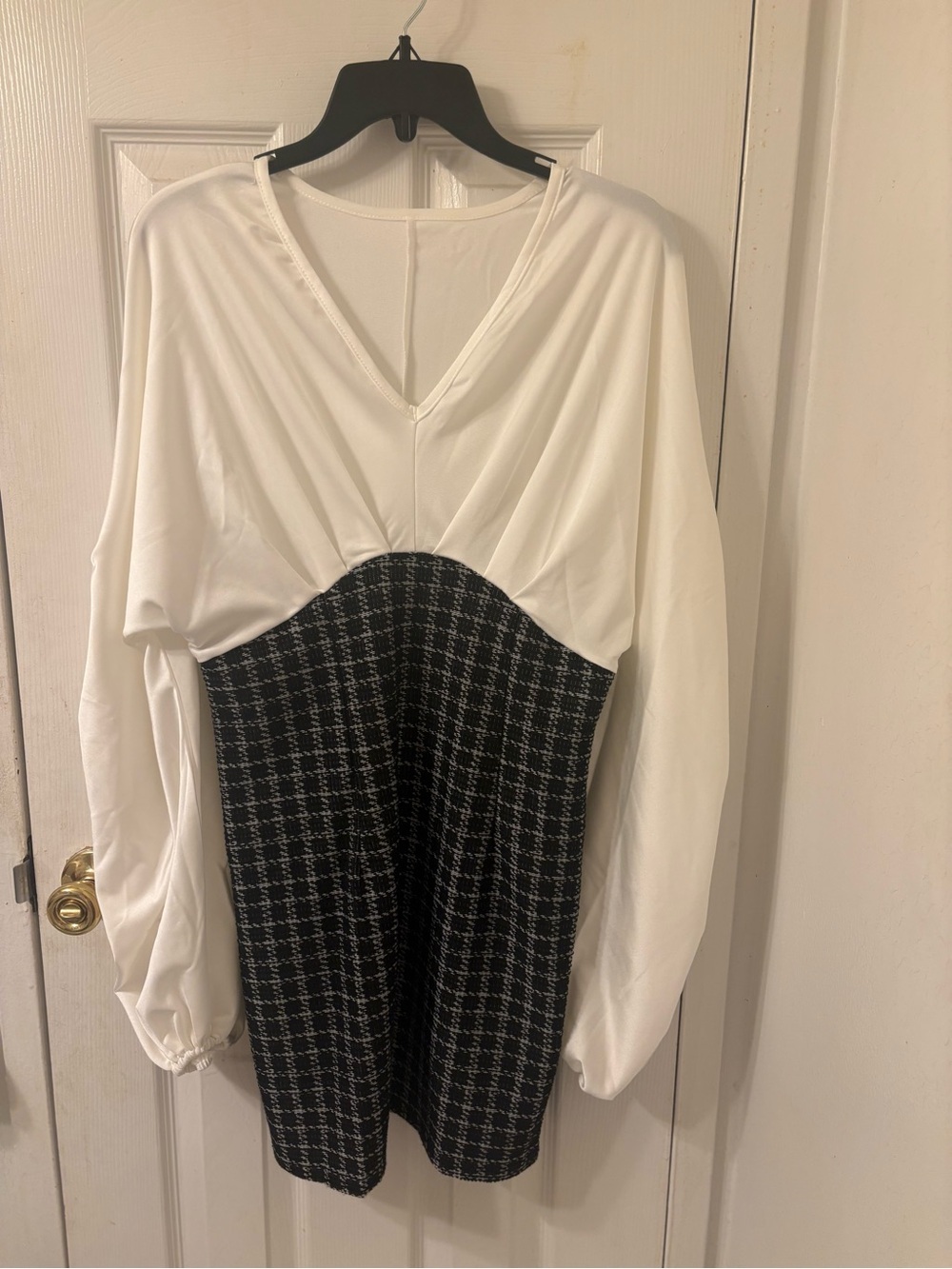 SHEIN White and Black Tweed-Style Midi Dress
